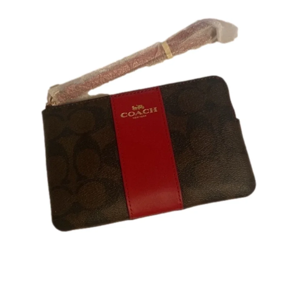 Coach  canvas with crossgrain leather trim Corner Zip wristlet NWT